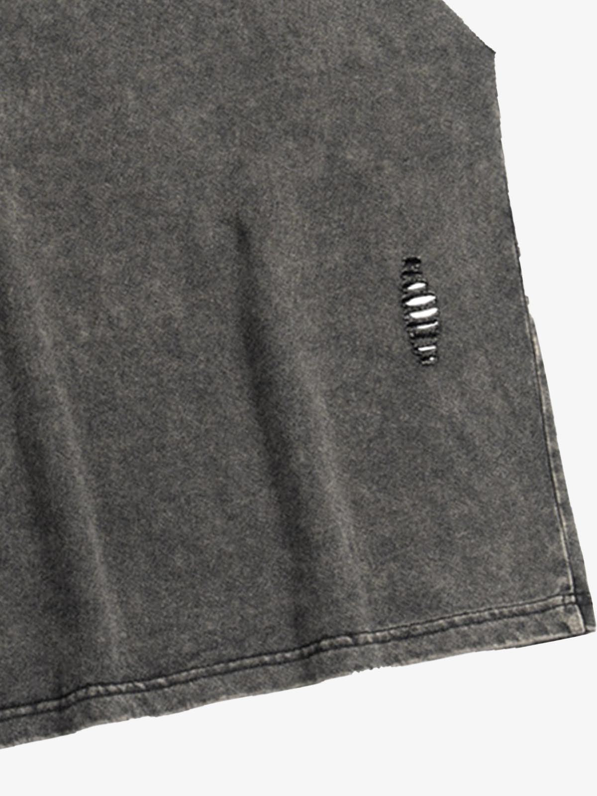 Distressed Washed Sleeveless Hoodie 