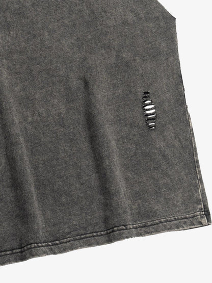 Distressed Washed Sleeveless Hoodie 
