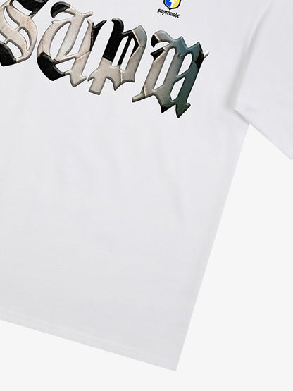 Cotton White Oversized T-Shirt with SUPA Gothic Print and Football Logo Design 