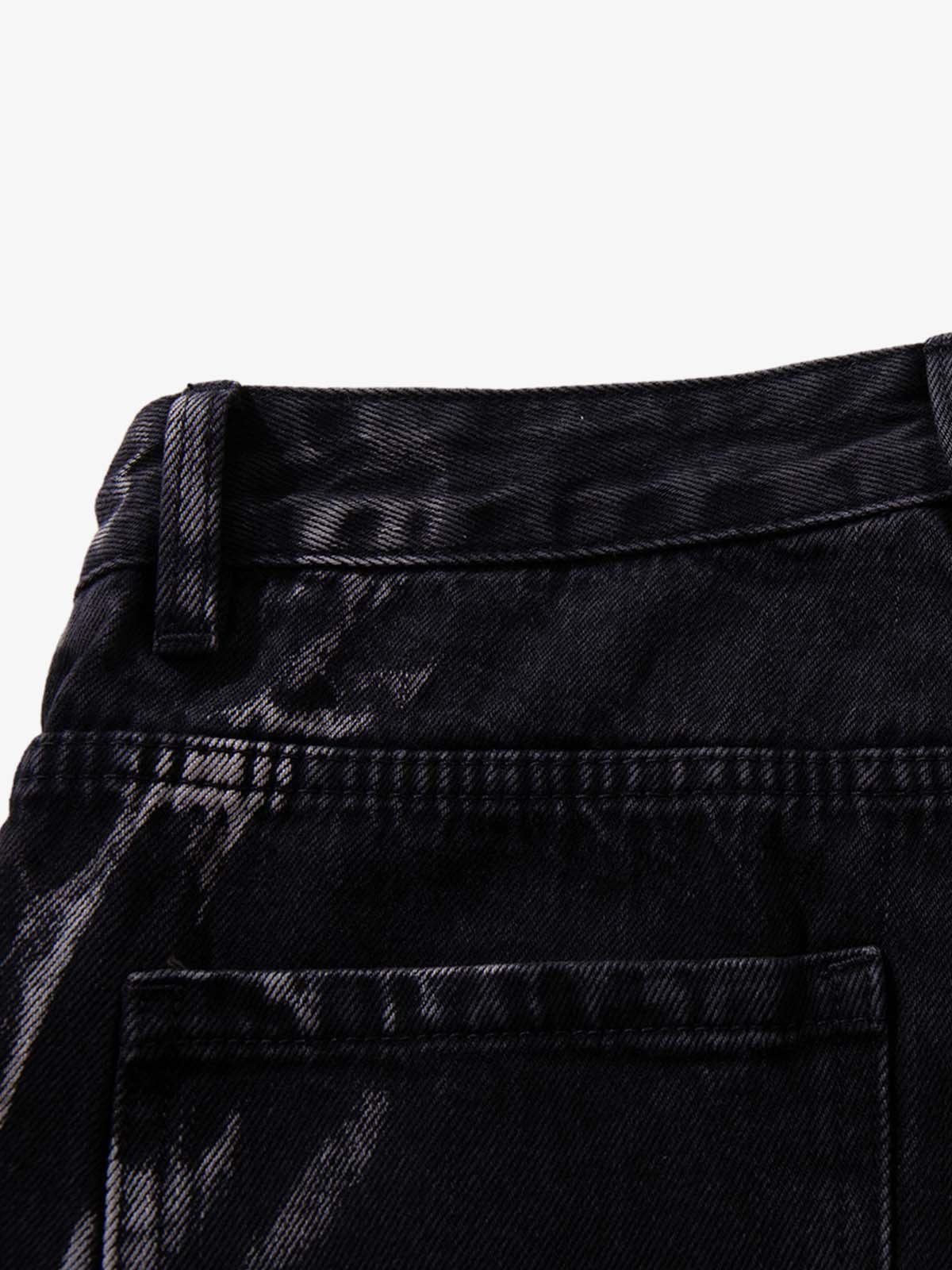 Retro Colorful Lace-Up Side Panel Spray-Washed Wide Leg Jeans 