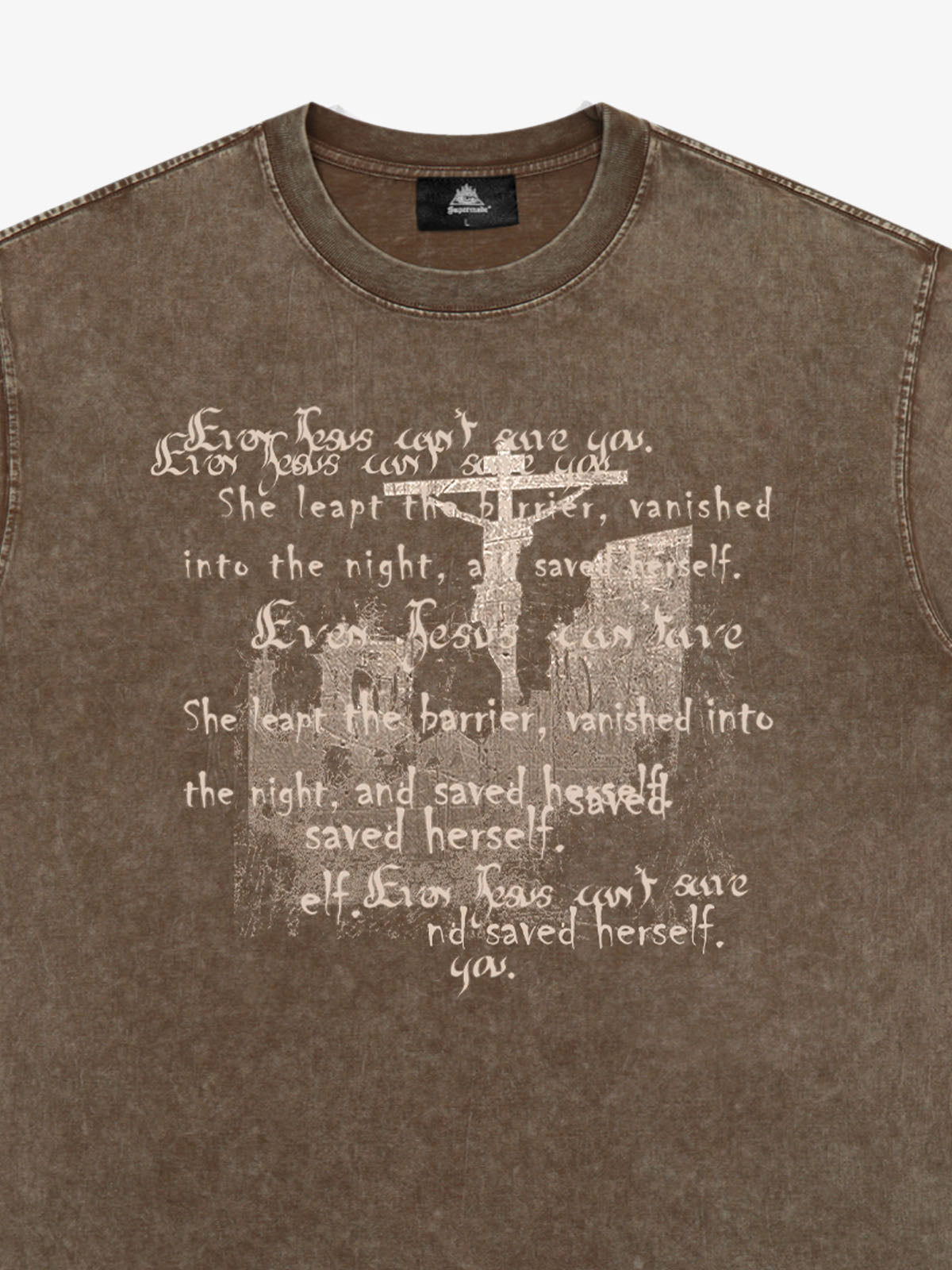 Washed Cross Overlay Text Graphic T-Shirt 