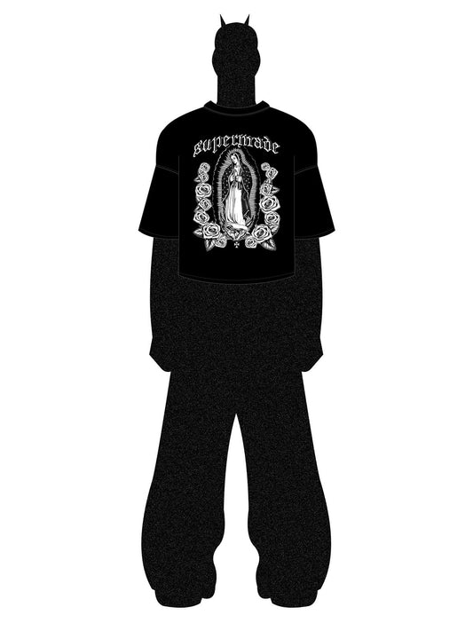 Original Retro Gothic Virgin Mary Floral Print T-Shirt 
