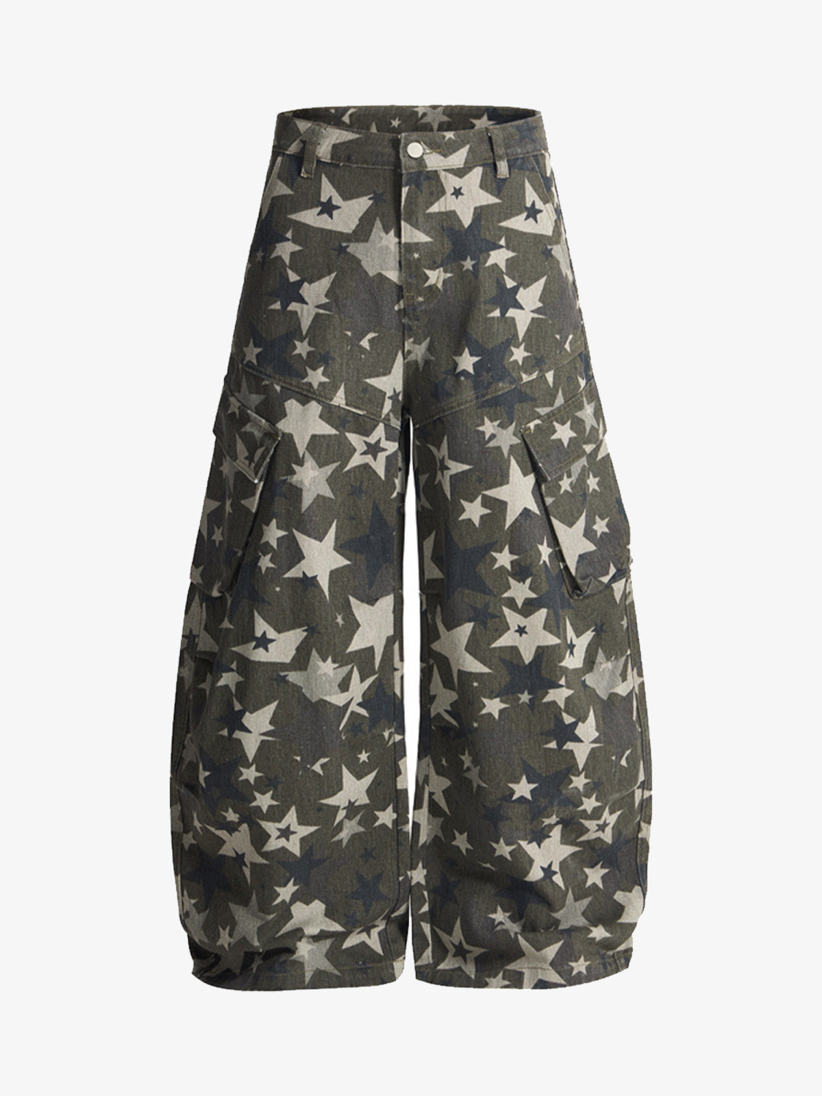 Retro Star Print Barrel Cargo Pants 