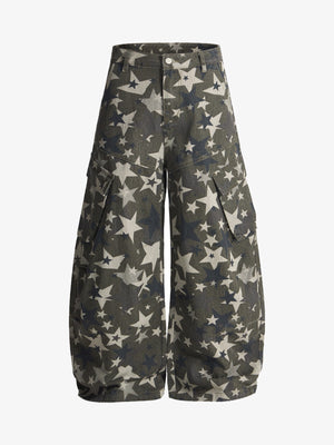 Retro Star Print Barrel Cargo Pants 