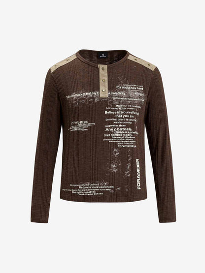 Vintage Graphic Henley Long Sleeve T-Shirt 