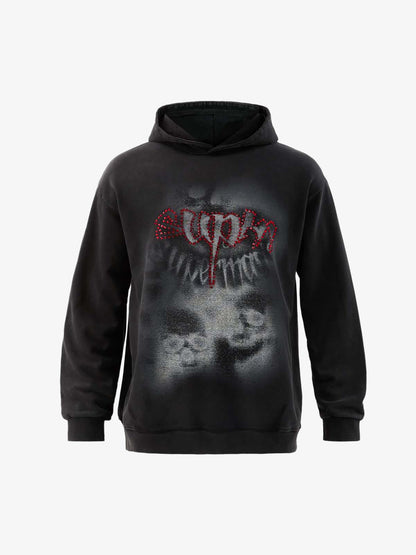 Rhinestone Letter Airbrush Graphic Pullover Hoodie 