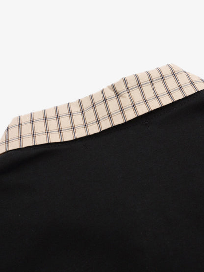 Plaid Patchwork Faux Two-Piece Lapel Polo Shirt 