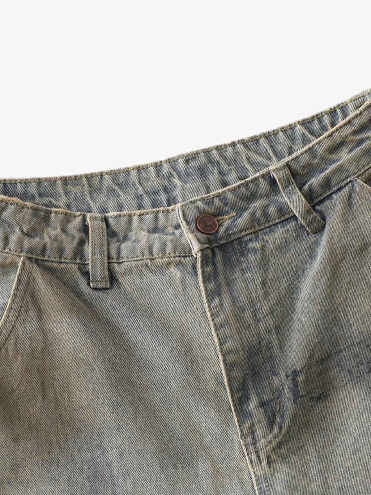 Denim Tie-Dye Wide-Leg Cropped Pants for Women High Waist Loose Fit Summer Casual Fashion 