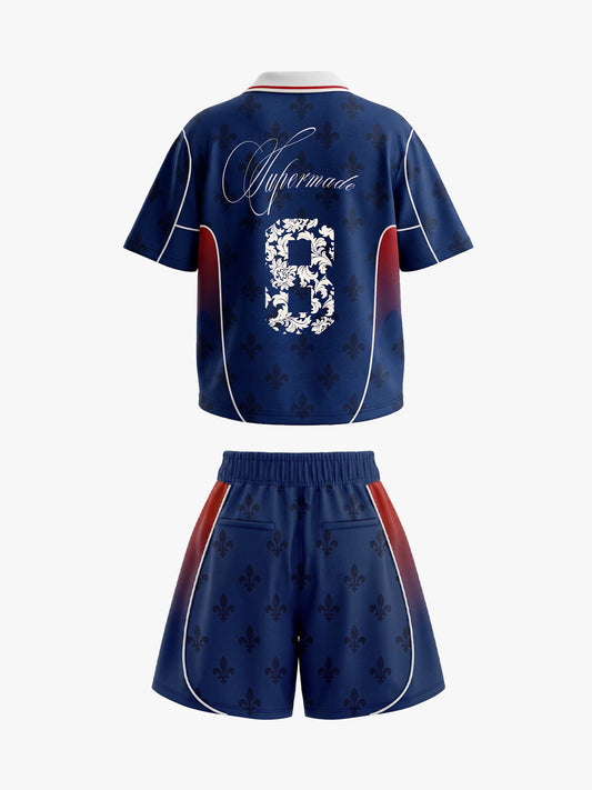 French Style Fleur-de-Lis Print Patchwork Custom Jersey Set