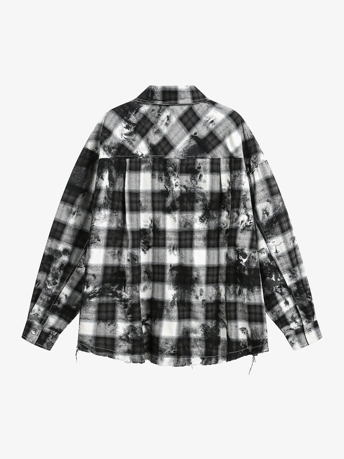 Washed Cotton Plaid Long Sleeve Shirt with Distressed Pattern and Chest Pocket 