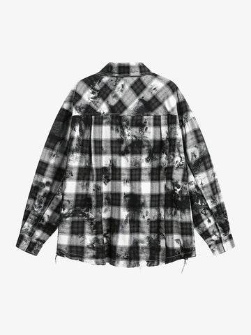 Vintage Wash Plaid Spray Dye Raw Hem Shirt 