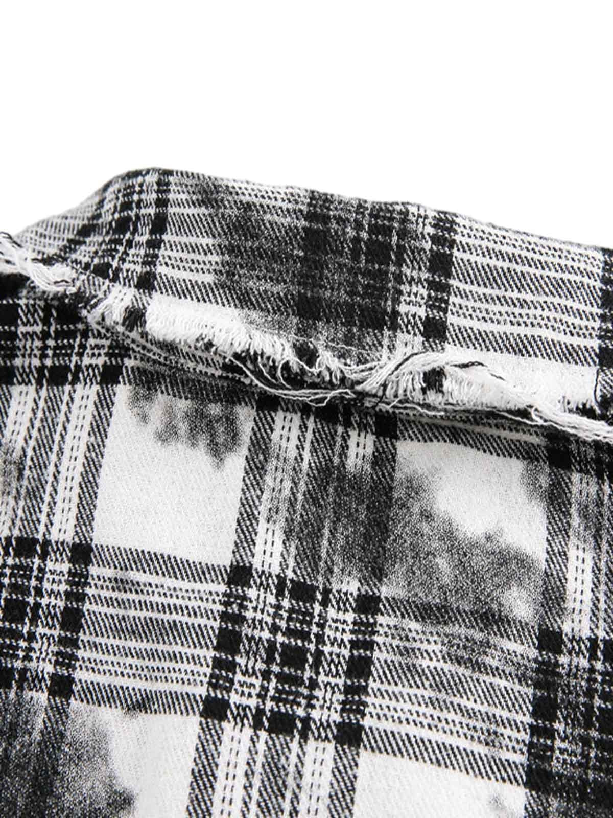 Distressed Plaid Lace Short-Sleeve Shirt
