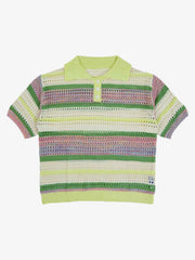 Pastel Striped Crochet Knit Short Sleeve Polo Shirt