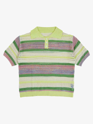 Pastel Striped Crochet Knit Short Sleeve Polo Shirt