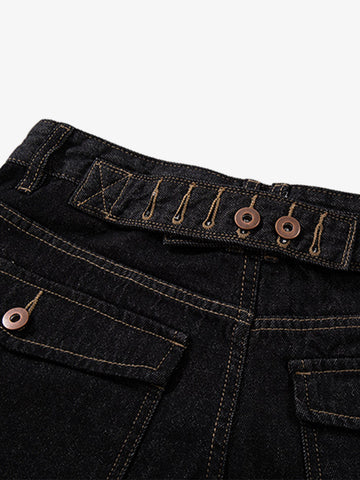 Dark Wash Jeans – Adjustable Waist Tabs Copper Hardware Classic Fit Denim