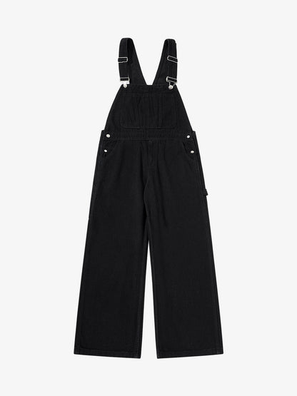Vintage Contrast Stitch Raw Indigo Denim Wide-Leg Overalls 