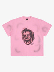 Street Retro Fun Portrait Print T-shirt - 2598 