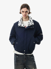 Reversible Spotted Leopard Stand-Collar Fleece Coat