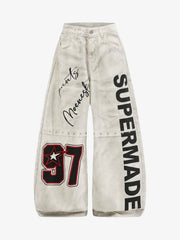 Graffiti Graphic Mud-Dyed Washed Wide-Leg Jeans