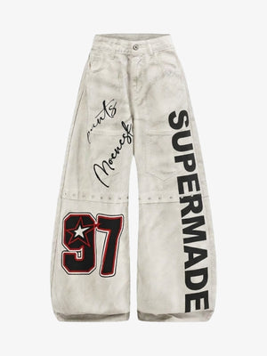 Graffiti Graphic Mud-Dyed Washed Wide-Leg Jeans
