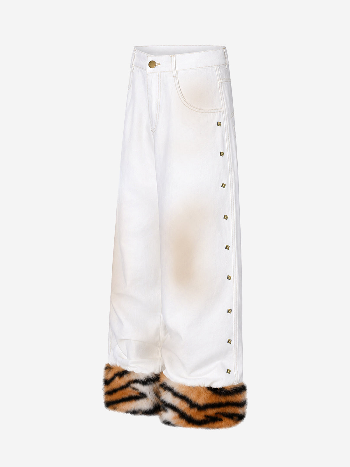 Tiger-Stripe Faux-Fur Straight-Leg Jeans