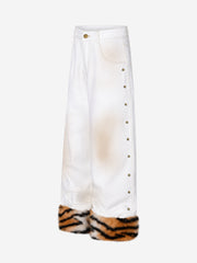 Tiger-Stripe Faux-Fur Straight-Leg Jeans