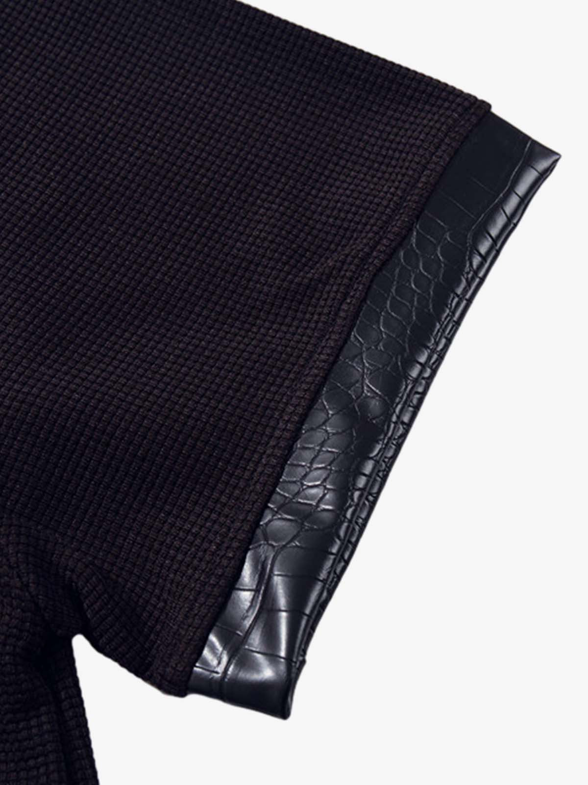 Cotton Blend Gothic Print Polo Shirt with Embroidered Quote and Leather Collar 