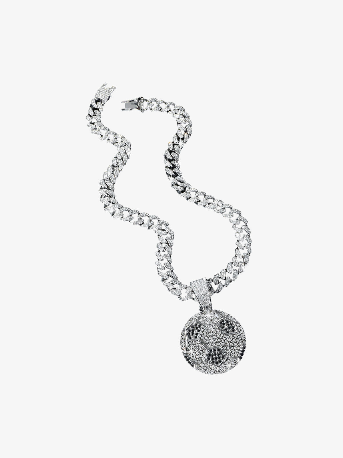 Iced Soccer Ball Pendant Chain Necklace 