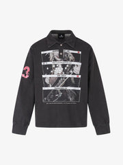 Distressed Graphic Washed Long Sleeve Polo