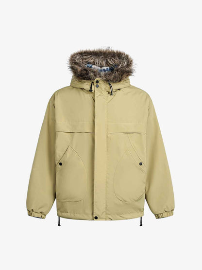 Winter Essential Faux Fur Trimmed Puffer Jacket with Arrow Buckle Design 