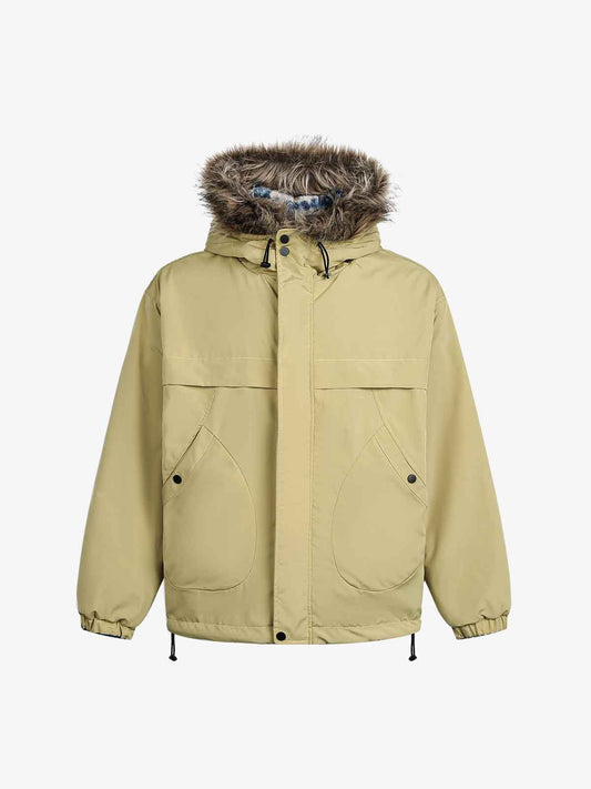 Winter Essential Faux Fur Trimmed Puffer Jacket with Arrow Buckle Design 