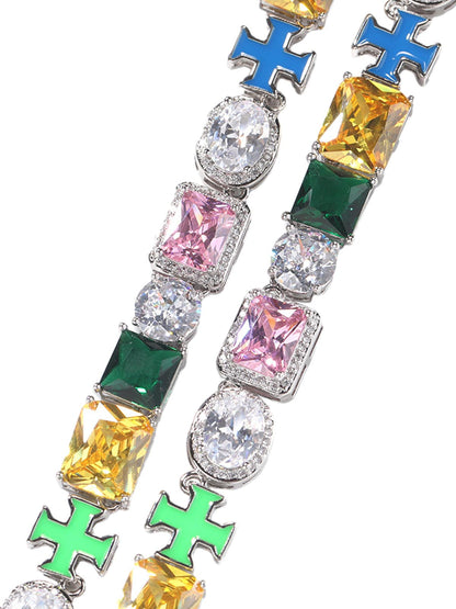 Colorful Zircon Evil Eye Cross Necklace 