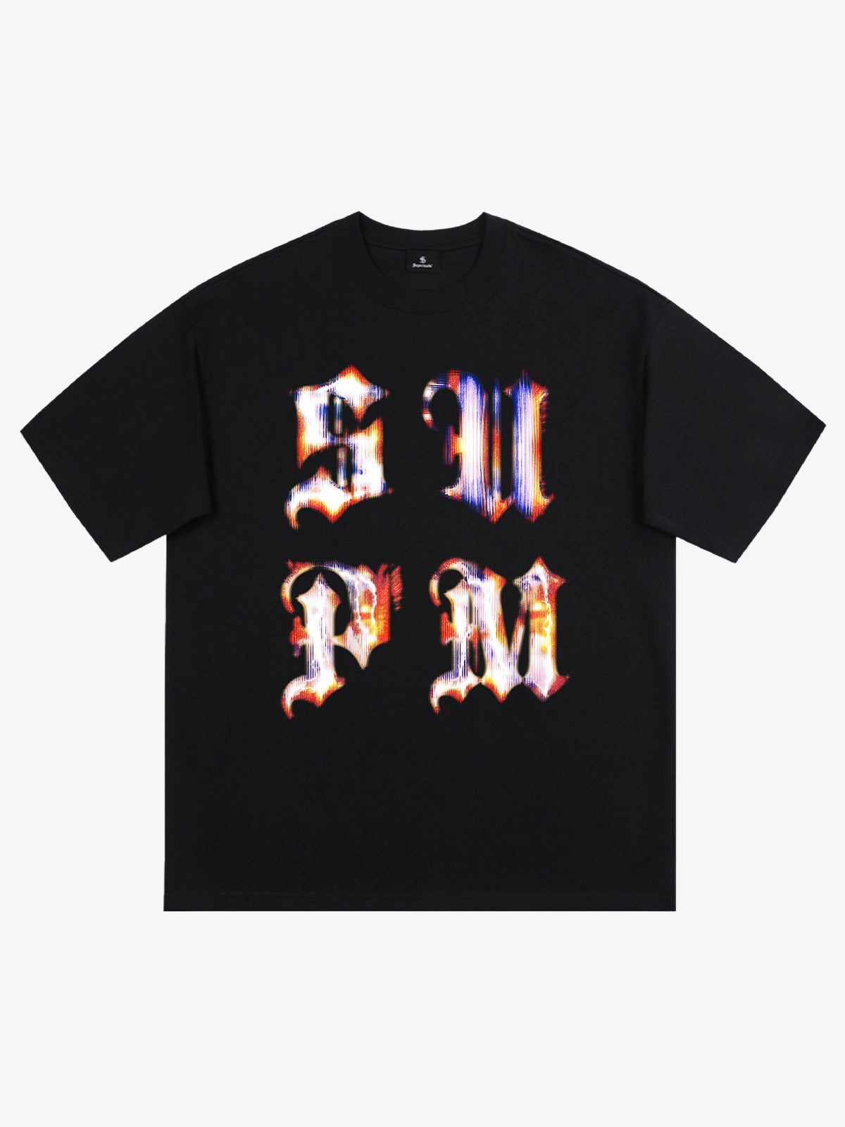 Black Glitch Gothic Graphic T-Shirt with large distorted lettering