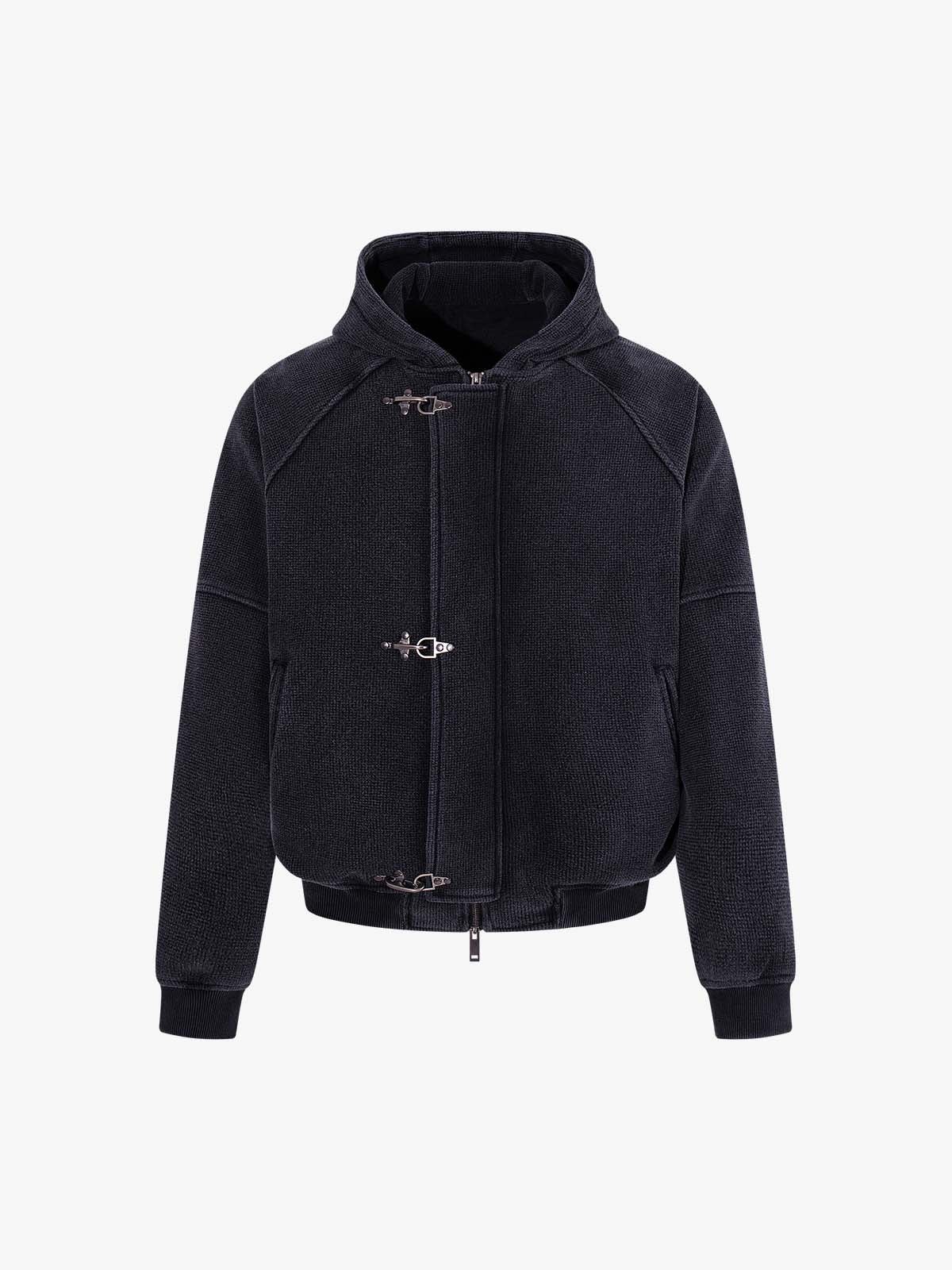 Distressed Waffle Metal Buckle Jacket