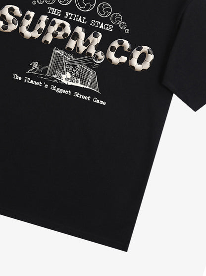 Cotton unisex solid short-sleeved T-shirt with a soccer collage logo and street football element print 