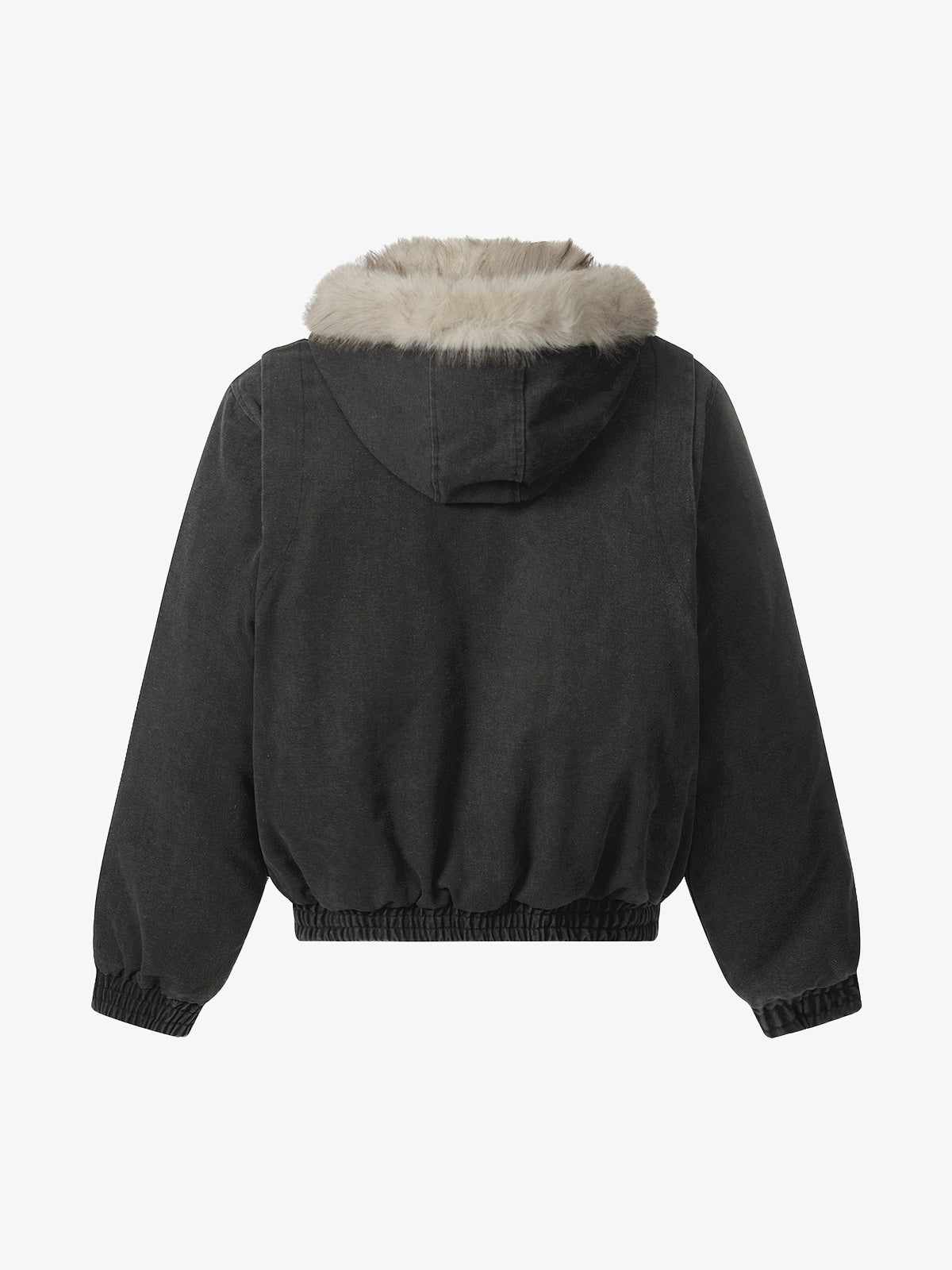 Street Outdoor Detachable Fur Collar Fleece Hooded Padded Jacket 