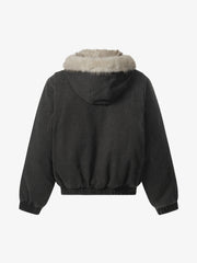Street Outdoor Detachable Fur Collar Fleece Hooded Padded Jacket 