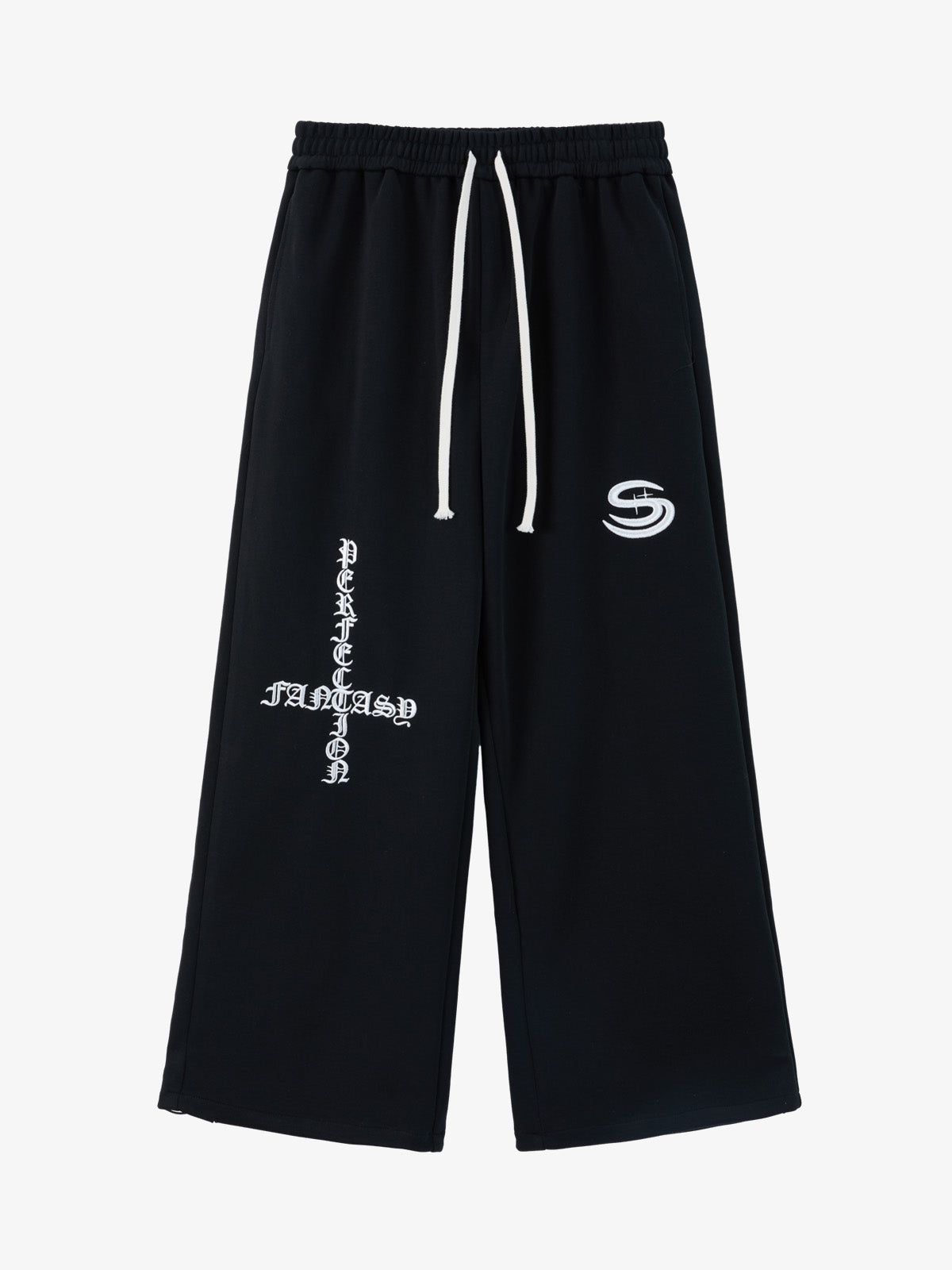 Gothic Letter Cross Embroidery Zip Up Hoodie and Sweatpants Set 
