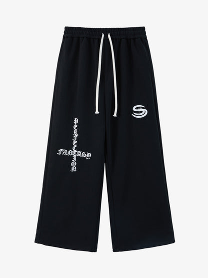 Gothic Letter Cross Embroidery Zip Up Hoodie and Sweatpants Set 