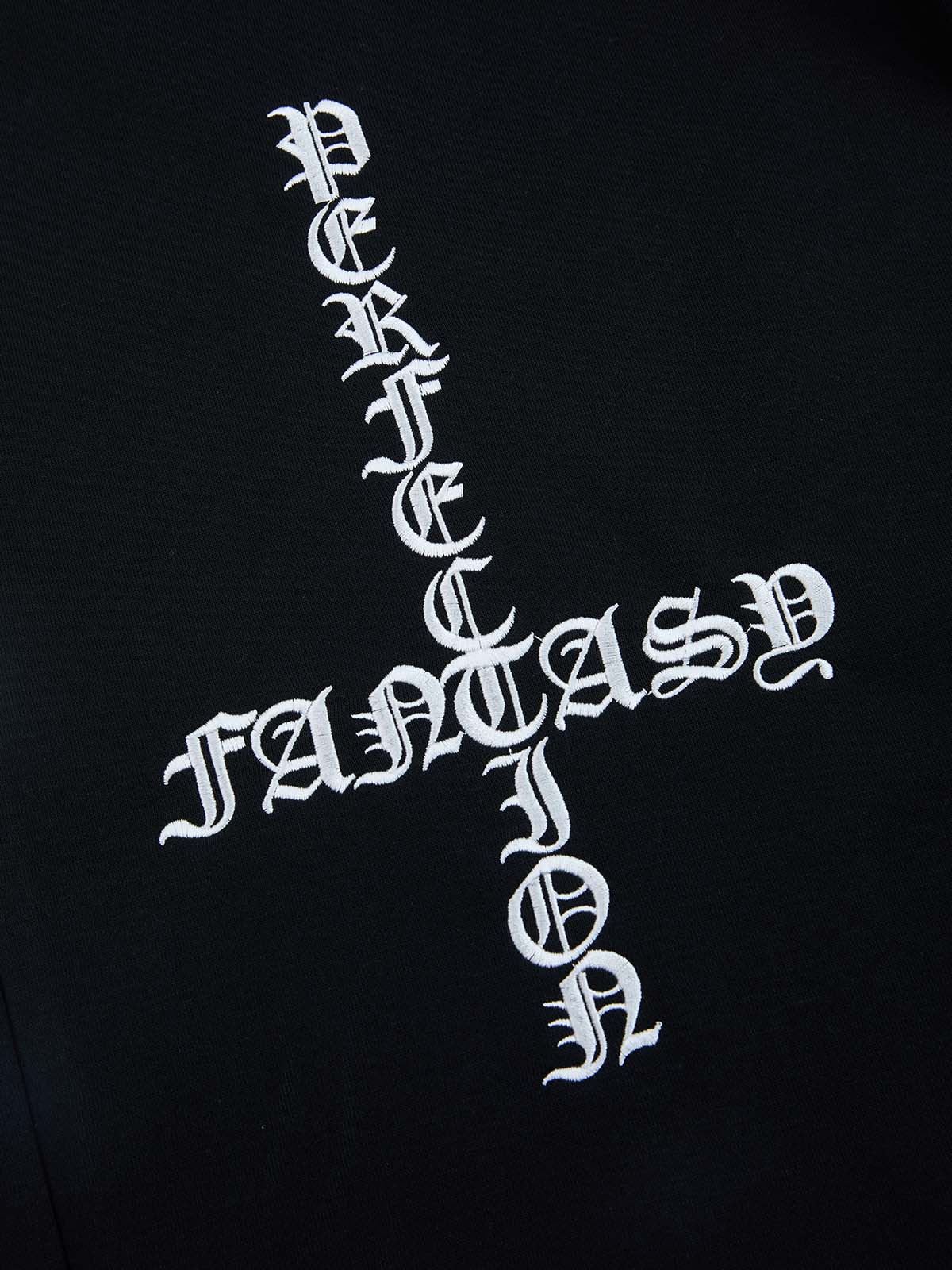 Gothic Letter Cross Embroidery Zip Up Hoodie and Sweatpants Set 