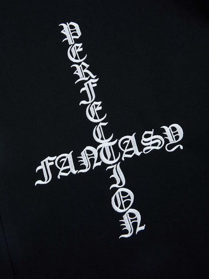 Gothic Letter Cross Embroidery Zip Up Hoodie and Sweatpants Set 