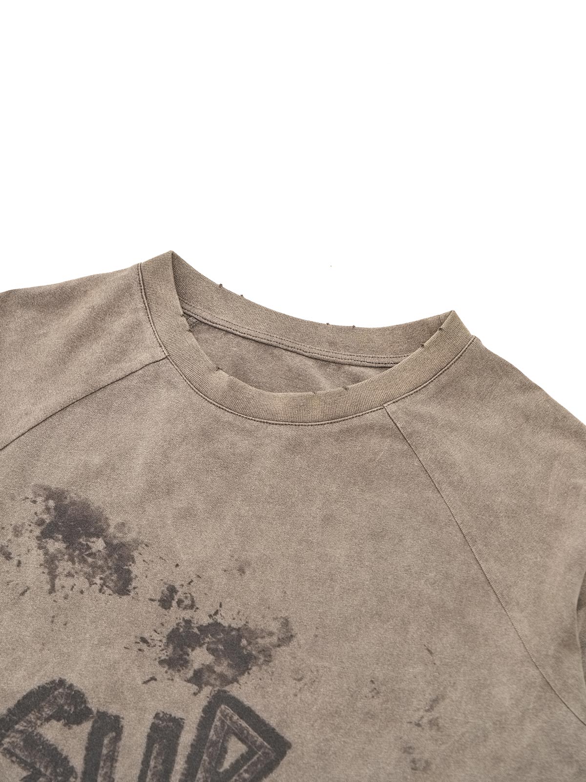 Thesupermade Contrast Color Stitching Sleeves-washed And Distressed Printed T-shirt 