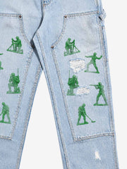 Action Figure Graphic Distressed Straight-Leg Utility Pants; Denim Blue / S, Denim Blue / M, Denim Blue / L, Denim Blue / XL, Denim Blue / 2XL
