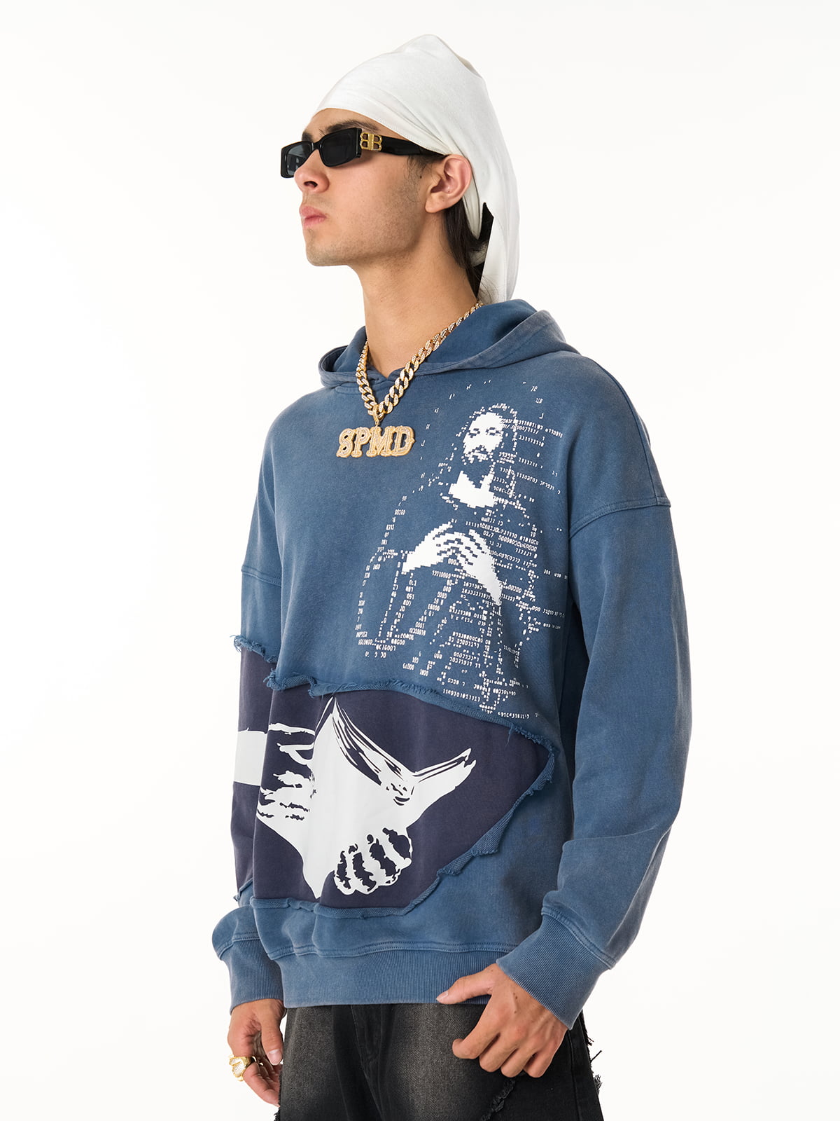 Electronic Exorcist Print of Distressed Hooded Sweatshirt 