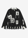 Distressed Photo Patch Oversized Knit Sweater
