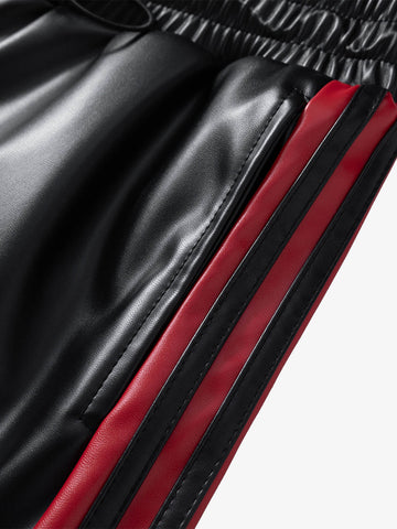 Striped Racing Faux-Leather Shorts 