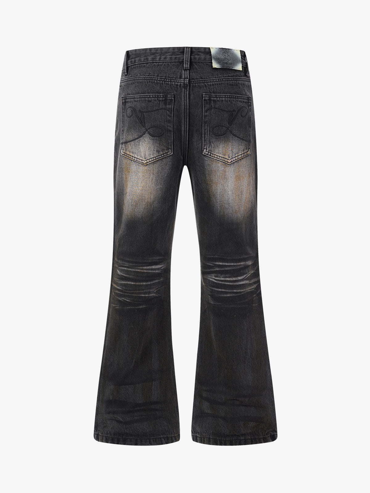 Distressed Button Fly Bootcut Jeans