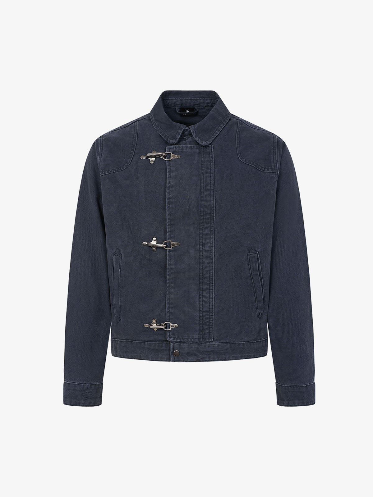 Distressed Metal Airplane-Buckle Work Jacket