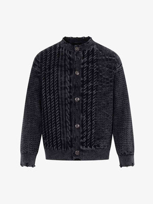 Cotton Blend Cable Knit Cardigan Sweater for Men - Classic Blue with Button Front and Ribbed Details 