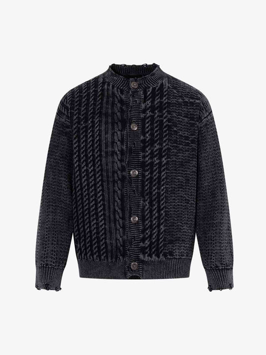 Cotton Blend Cable Knit Cardigan Sweater for Men - Classic Blue with Button Front and Ribbed Details 